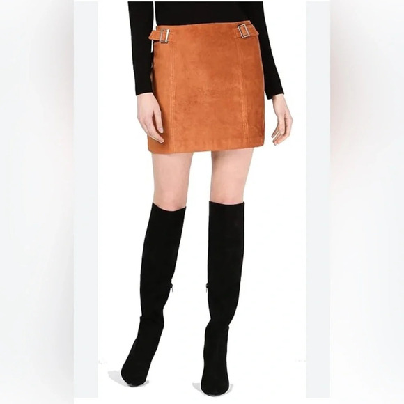 Bar III Faux Suede Mini Skirt Brown Camel Size 12 - Picture 1 of 5